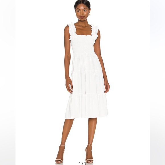 Amanda Uprichard Adelene Midi Dress Ivory Smocked - small - Picture 1 of 6